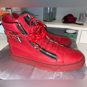 GIUSEPPE ZANOTTI Leather ChainLink Accents Red HighTop Sneakers Men’s size 11